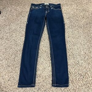 Big Star Maddie Skinny Y2K Jeans 28R Mid Rise Dark Indigo Contrast Stitch HTF